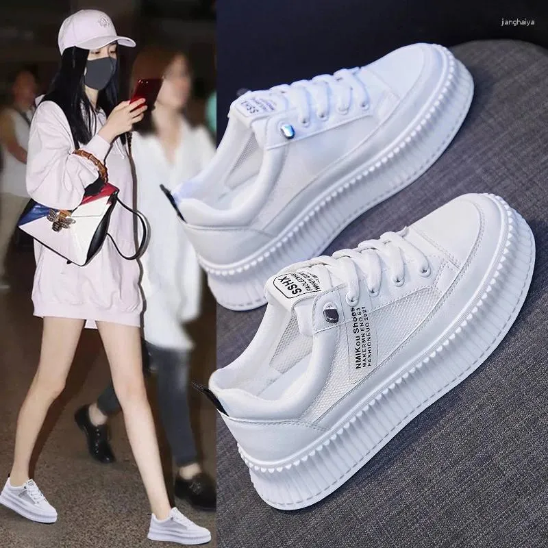 Sapatos casuais malha respirável branco feminino 2024 verão coreano correndo tênis de plataforma feminina mulher apartamentos mocassr65