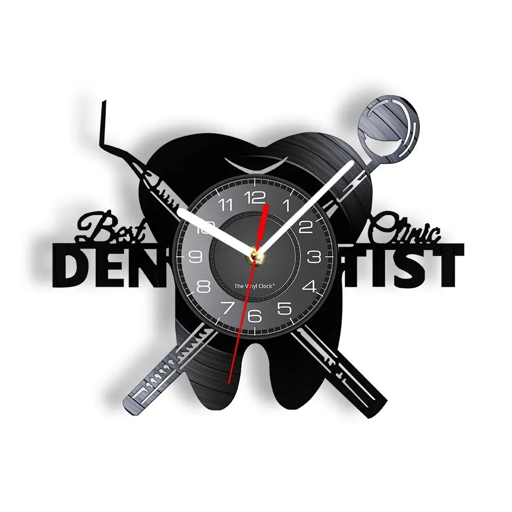 Zubehör Zahnarzt Ausrüstung Dental Büro Zähne Wandschild Dekorative Uhr Kieferorthopäde Vinyl Schallplatte Wanduhr Krankenschwester Wertschätzung Geschenk