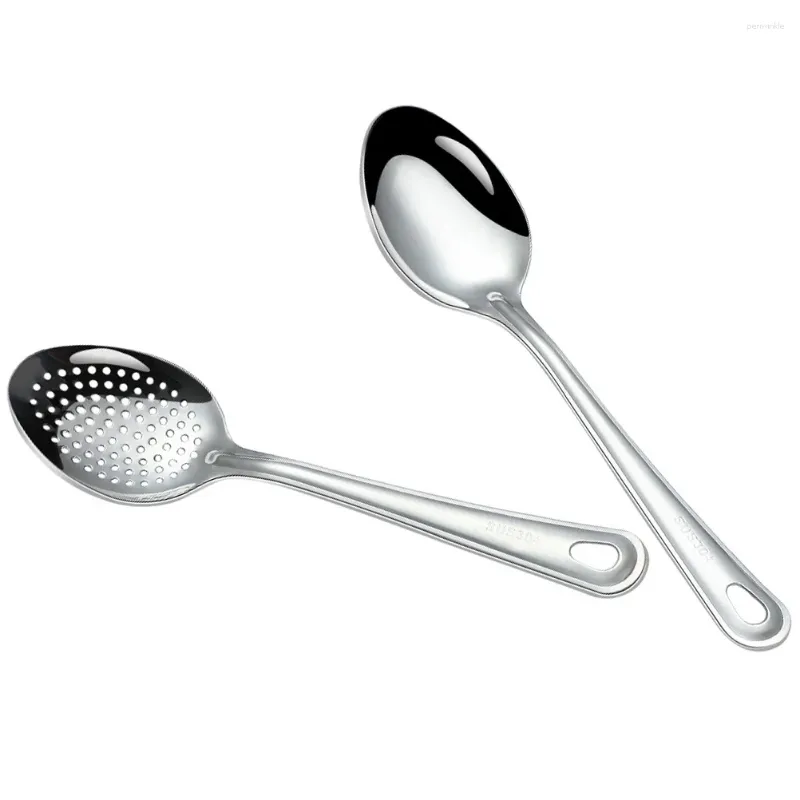 Cucchiai 2 pezzi Cucchiaio da portata in acciaio inossidabile Posate Utensili ergonomici Cucina con fessura Cena portatile