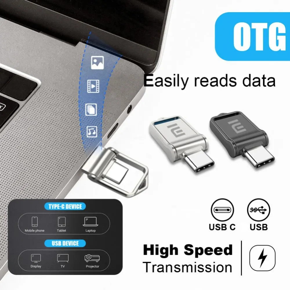 Xiaomi 2TB Metal USB Flash Drive High-Speed Pendrive for Laptops,  Desktops, and Smartphones Portable SSD with Type-C Adapter for Quick Data 