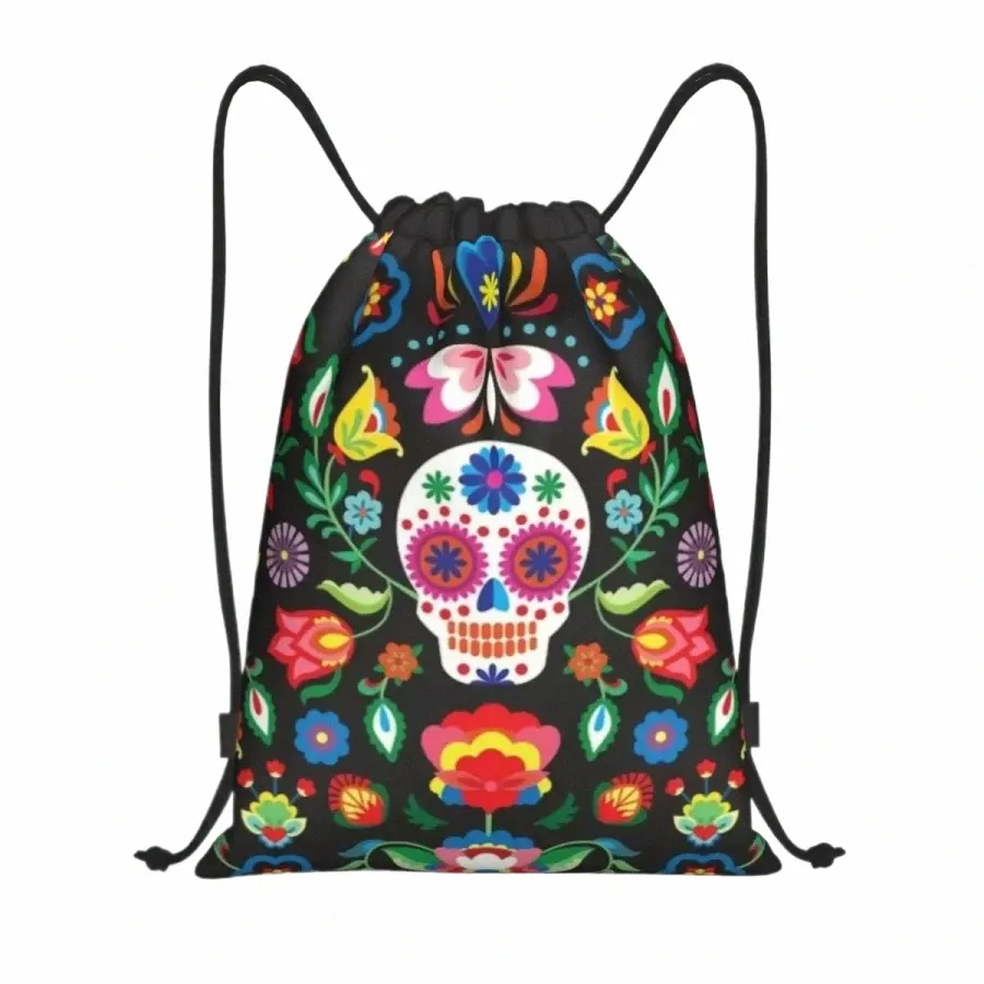 Día de los muertos Sugar Skulls Mochila con cordón Mochila deportiva Bolsa de gimnasio para mujeres Hombres La Calavera Catrina Training Sackpack w3qG #