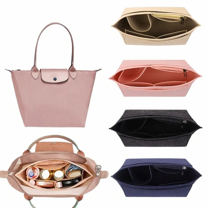 Make Up Organizer Feel Insert Bag For Women Handbag Travel Inner Purse Portable Cosmetic Påsar Passar olika varumärkesväskor R2EP#