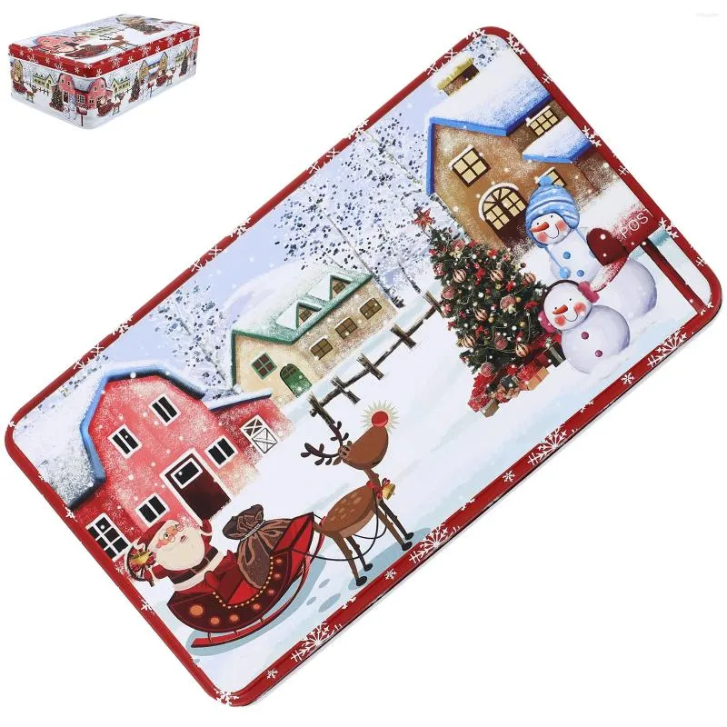 Storage Bottles Reusable Christmas Tinplate Cookie Tin Candy Biscuits Treat Box Small Gift Case Xmas Party Favor