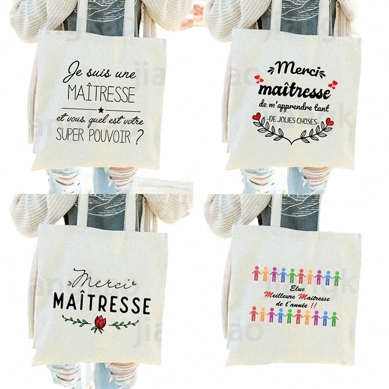 Meilleur professeur français impression Fi femmes toile boutique sac Eco Harajuku esthétique persalisé Super Mistr sacs d'école cadeau B8JM #