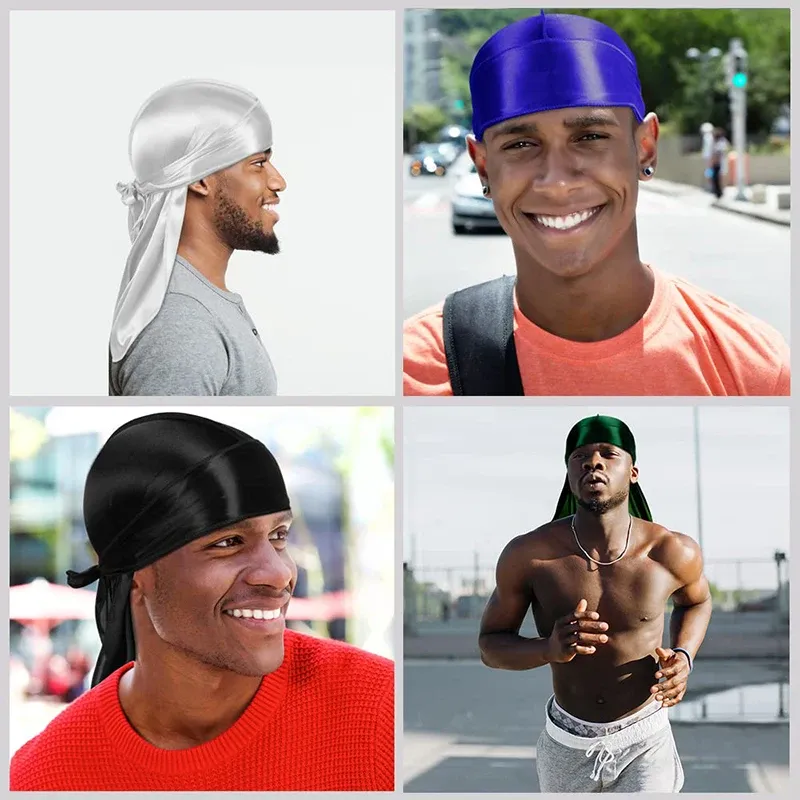 Pack De 3 Durags (turbans) Unisexe JUGUTA - Soie, Longue Queue - Pour Cheveux, Style Hip-hop, Noir/blanc/rouge