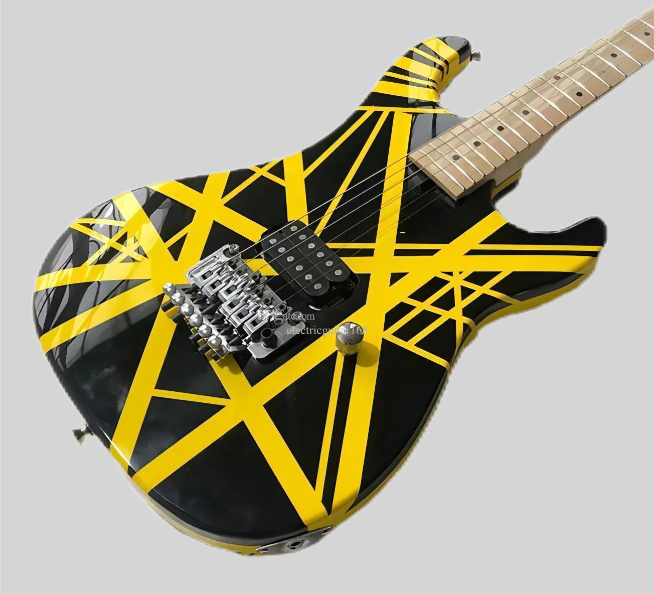 Factory OEM Electric Guitar, Black and Yellow EV Stripe Series H Guitar, Maple Fingerboard, Floyd Rose Tremolo Bridge 258