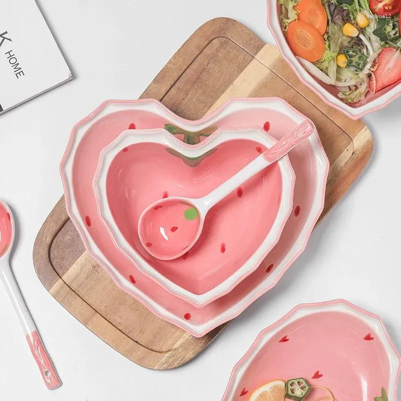 Servis uppsättningar Internet Celebrity Strawberry Bowl Spoon Plate Set Girlish Heart Love Sallad Dessert Hushåll