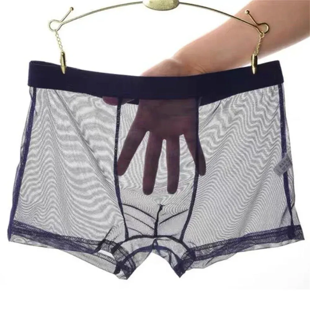Shorts boxer transparente ultra-fino masculino, cuecas de malha sexy