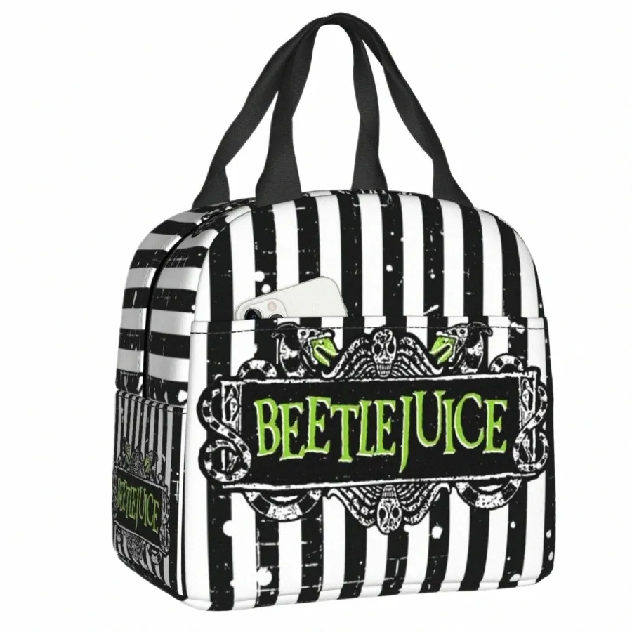 Tim Burt Horror Movie Beetlejuice Resuable Lunch Box per le donne Scuola per bambini Raffreddatore impermeabile Borsa termica per alimenti isolata W0Cx #