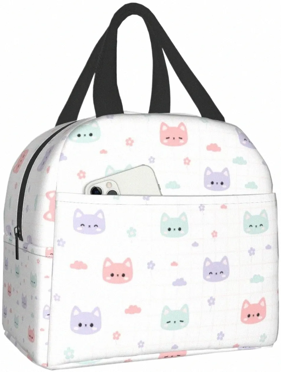 Mignon tête de chat sac à lunch boîte de voyage travail bento refroidisseur réutilisable fourre-tout boîtes de pique-nique sacs à lunch isolés pour femmes filles s9HS #