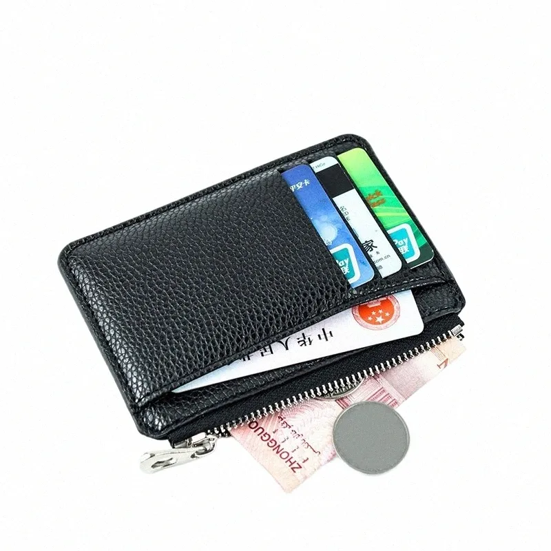 Slim Wallet Purse Pu Leather Women Men Card Holder Unisex dragkedja Busin Card Case Credit Mini Bank Cards Holder Present Wallet V1G9#