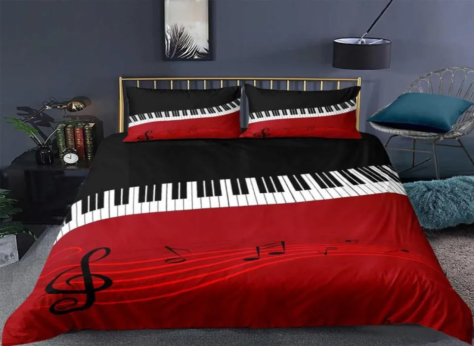 Set di biancheria da letto stampato con note musicali per pianoforte Set di letti di lusso 3D Trapunte per adulti Copripiumino per bambini Federa doppia Queen King size H09135002775