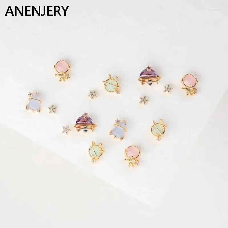 Stud Earrings ANENJERY Colorful Zircon Space Elements For Women Alien UFO Rocket Girls Birthday Special Jewelry Gifts