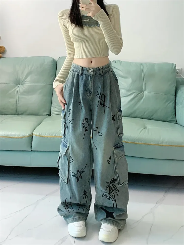 DHgate.com:Y2K Streetwear Graffiti Jeans: Unisex High-Waist DHgate.com:Y2K Streetwear Graffiti Jeans: Unisex High-Waist