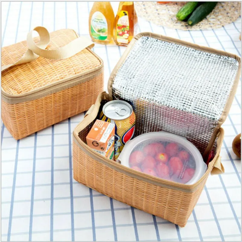 DHgate Elegant Rattan Insulated Picnic Lunch Bag Cooler Tote for Women Men and Kids Stylish and Leakproof Thermal Lunch Box Bags Luggage Accessories