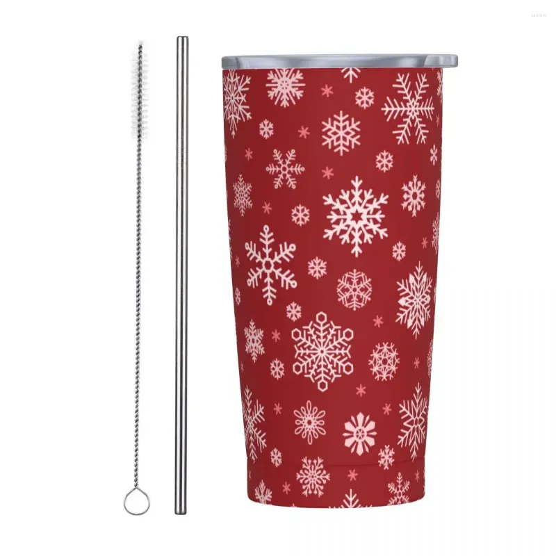 Vasos Vaso aislado con diseño de copo de nieve navideño con pajitas y tapa, taza térmica de viaje de acero inoxidable, 20 onzas, tazas para el hogar y la oficina