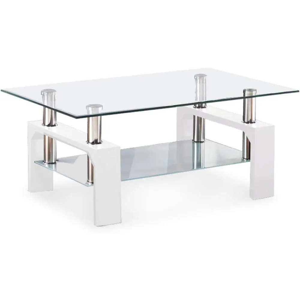 Modern White Rectangle Glass Acrylic Waterfall Coffee Table With Lower Shelf And Metal Legs For Living Room By Mecor From Ddmymaster 125.91 DHgate.Com