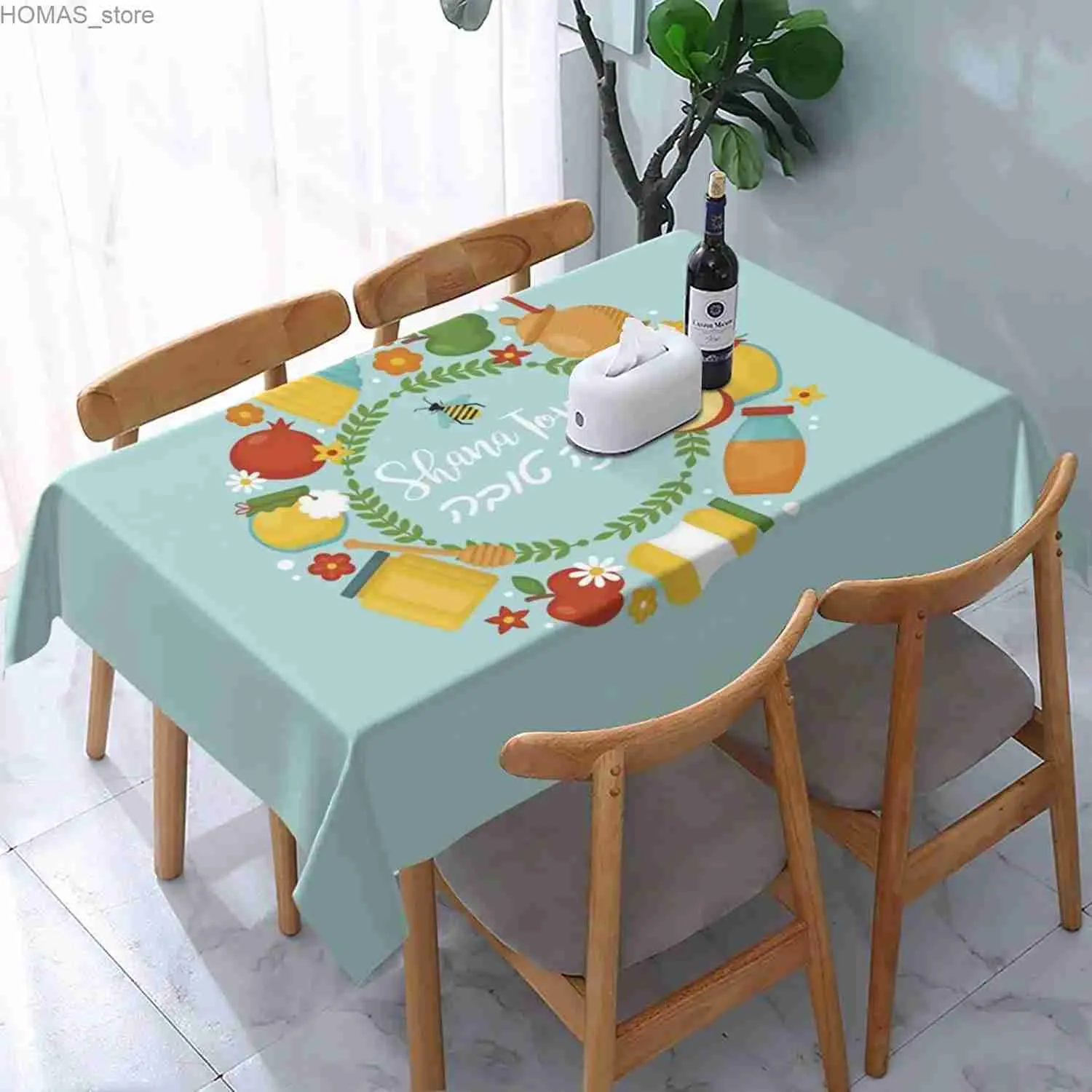 Tala de mesa Happy Rosh Hashaná Je Decorações de mesa de férias Shana Tova Trepa de mesa lavável à prova d'água para mesa de jantar de cozinha decoração Y240401