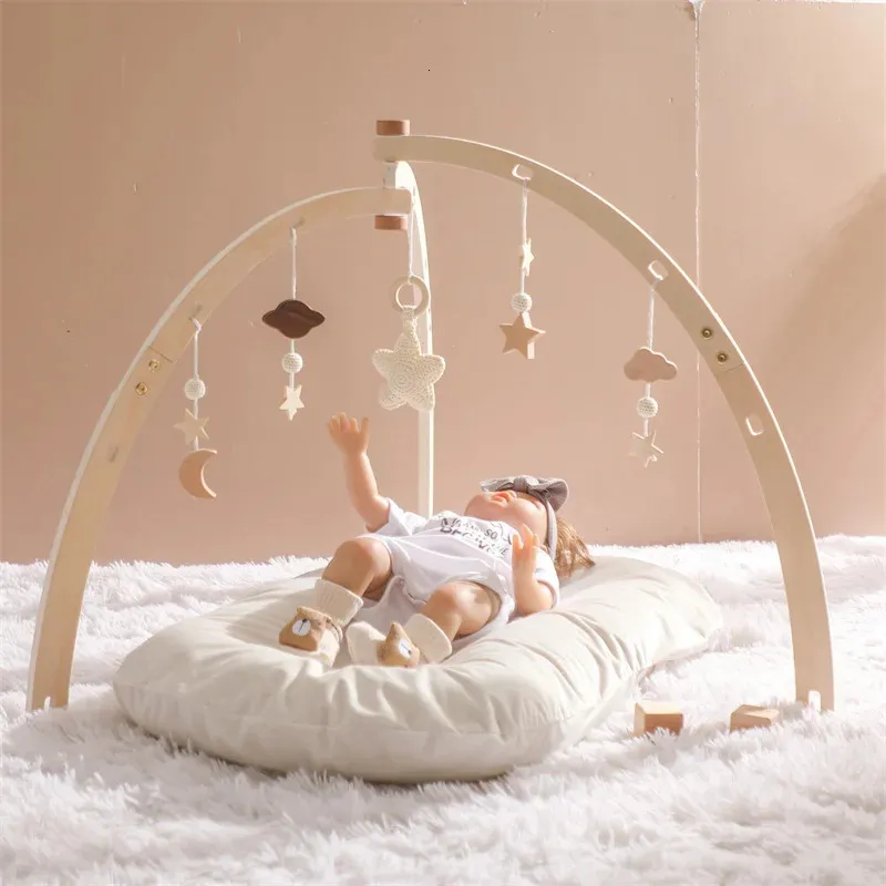 Baby Wood Gym Frame Splint Triangle Born Activity Gym Frame Star Cloud Hanging Pendant Rattle Toys For Baby Montessori Toys 240327