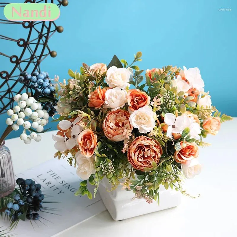 Dekorative Blumen Künstliche Rose Pfingstrose Blume Hochzeitsdekorationen Heimdekoration DIY Hochwertiger großer Blumenstrauß Luxus Fake