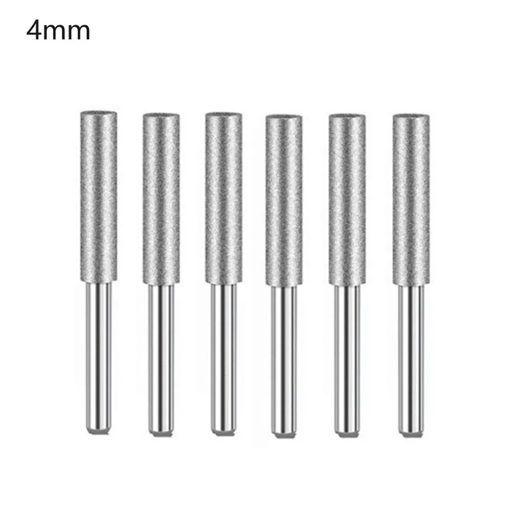 6pc Diamond Coated Cylindrical Burr 4/4.8/5.5mm 4/4.8/5.5mm Chainsaw Sharpener Stone File Chain Sharpening Carving Grinding Tool