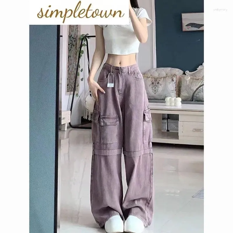 Kvinnors jeans 2024 thailändska lila avslappnade byxor Tall American Vintage Loose Wide Leg Design Feel Drawing Trend