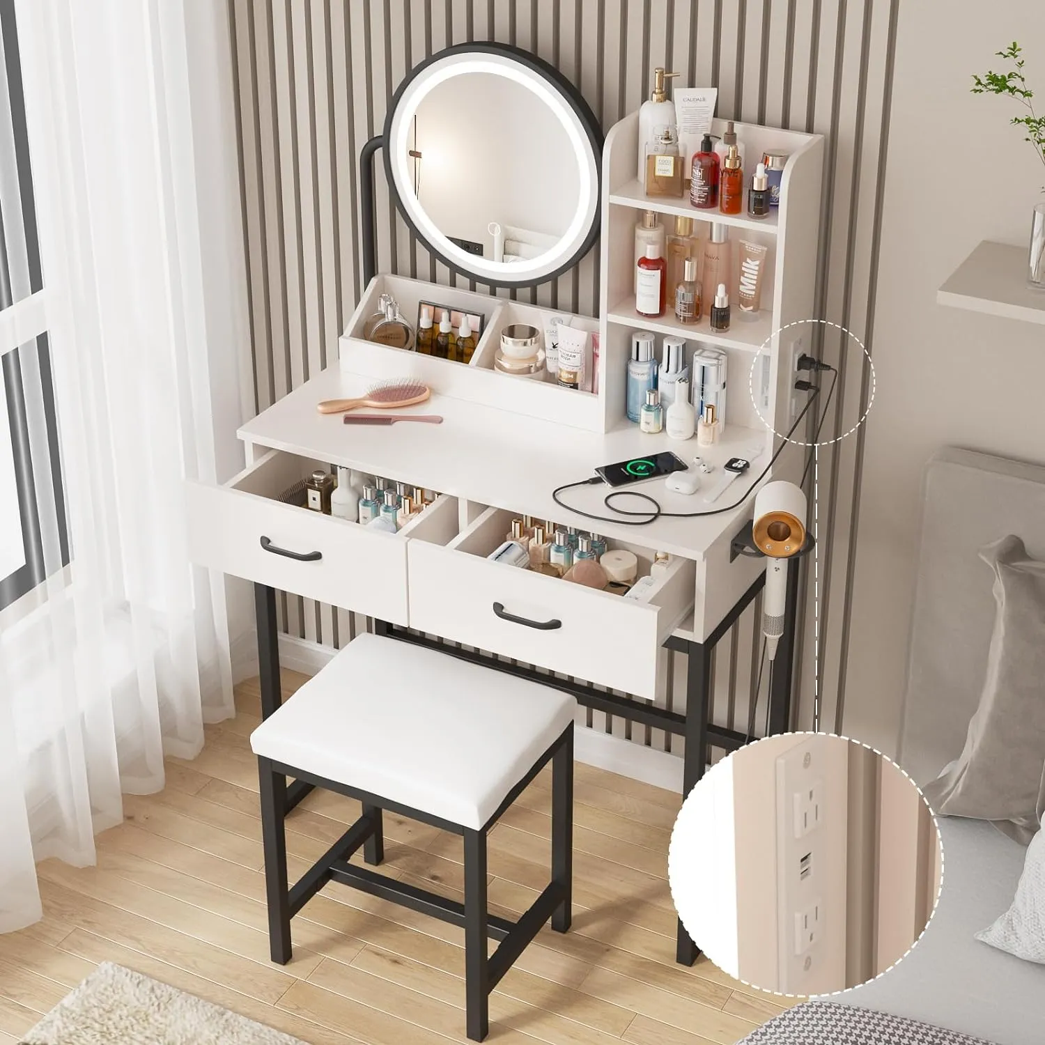 DHgate.com:Vabches Vanity Table Set | LED Lighted Round
