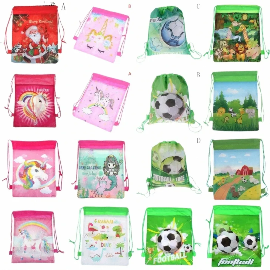 Sac à cordon Licorne / Dinosaure / Sirène / Football / Thème de Noël Double corde Carto Sac à dos Filles Voyage Forfait de stockage Z3jy #