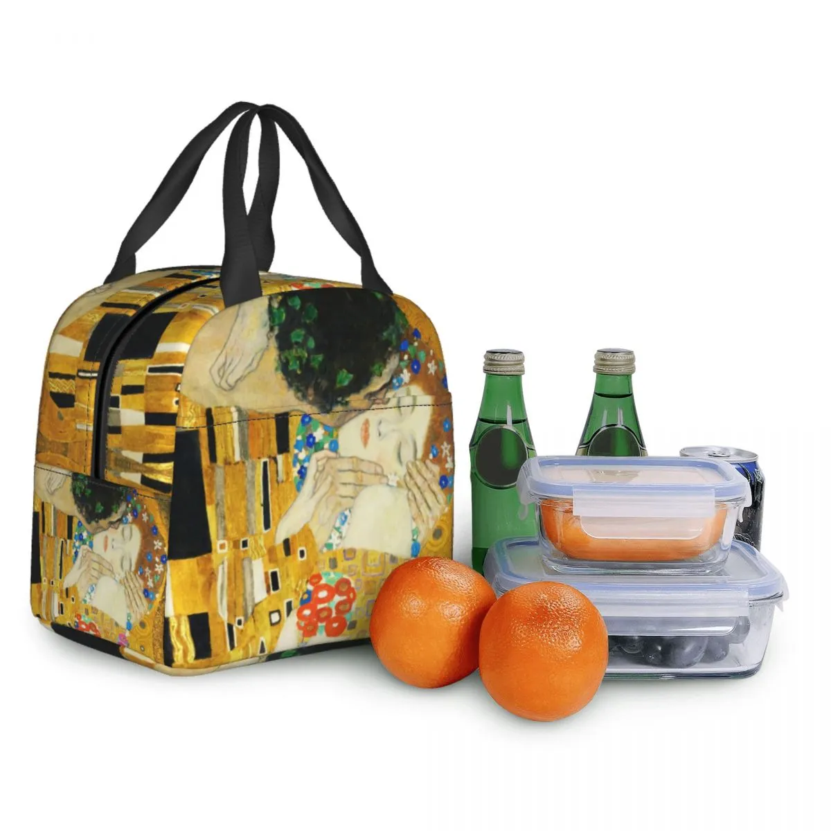 Klimt Kiss Insulated Lunch Tote Bag for Women Portable Thermal Cooler Gustav Klimt Freyas Art Lunch Box Work School Food Bags