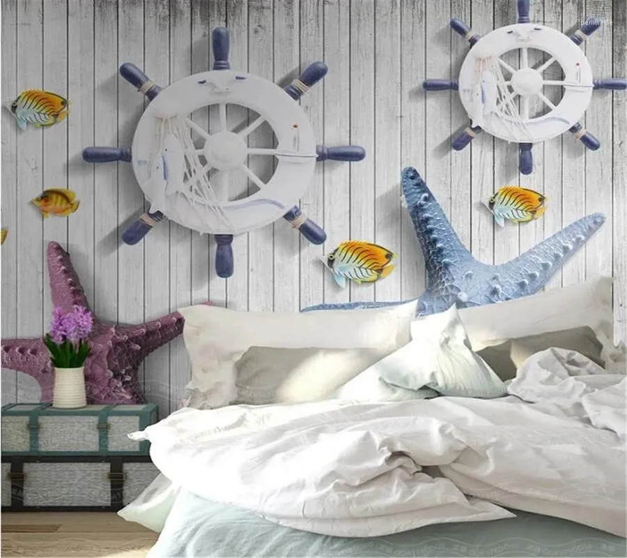 Tapety Wellyu niestandardowa tapeta Papel de Parede 3D Dimensional Mediterranean Starfish Tła Malowanie ściany papierowe papieros