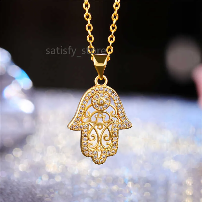 Juya novo design na moda ouro/ouro rosa hamsa mão de fatima pingente colar para mulheres moda masculina jóias turcas atacado