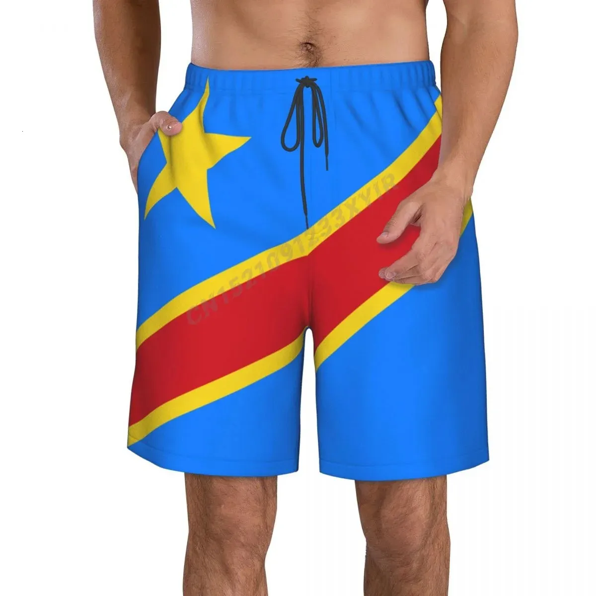 Yaz Mens Demokratik Kongo Cumhuriyeti Bayrak Beach Pants Şort Sörf M2XL Polyester Mayo Koşuyor 240321