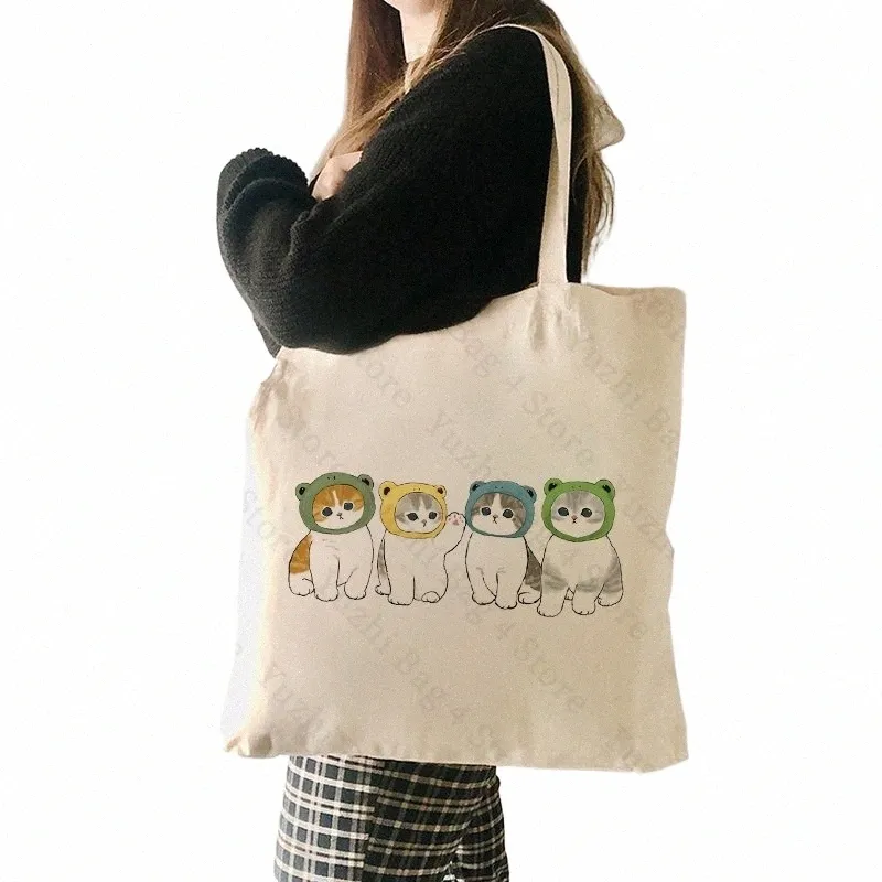 Kawaii Chats Modèle Sacs fourre-tout Chats Friendly Market Sac Toile Sacs fourre-tout Cadeau pour enfants Cadeaux pour la journée des enfants Femmes Fi Bag G3QG #