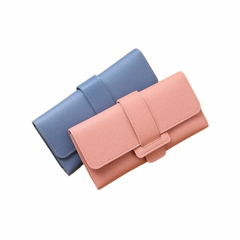 Kvinnors plånbok Kvinna LG Tri-Fold Flap Korean Versi av små färska studenter Byt Functi Buckle Leather Wallet H2Q2#