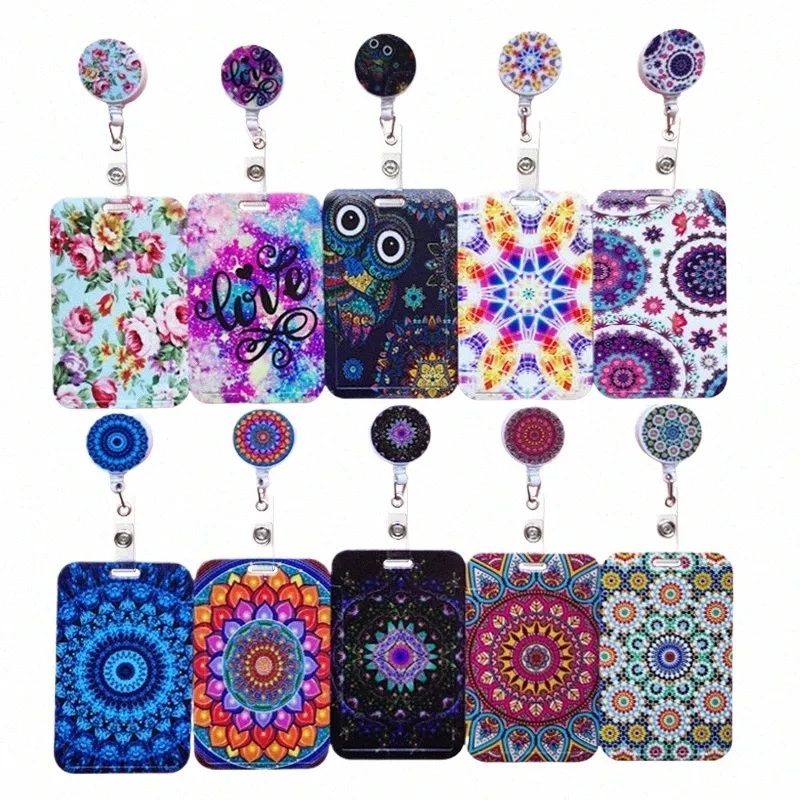 Mandala rétractable bobine boucle porte-carte femmes Busin Badge Clip filles porte-cartes médecins infirmières accrocher Credencial B1aw #