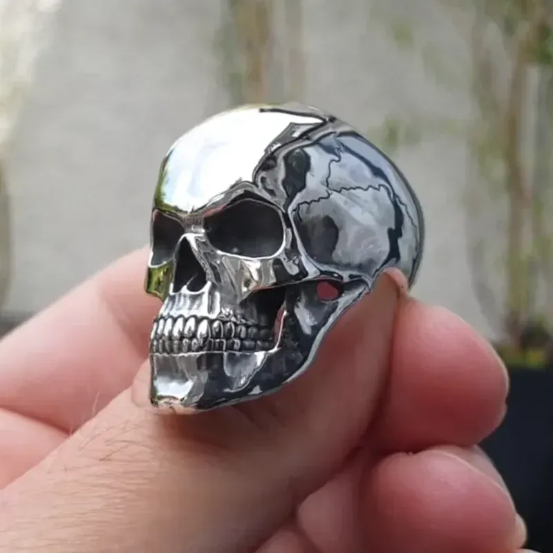316L Stanless Steel Blue Eyes Fre Skull Mens Bker Punk Gothc Rng