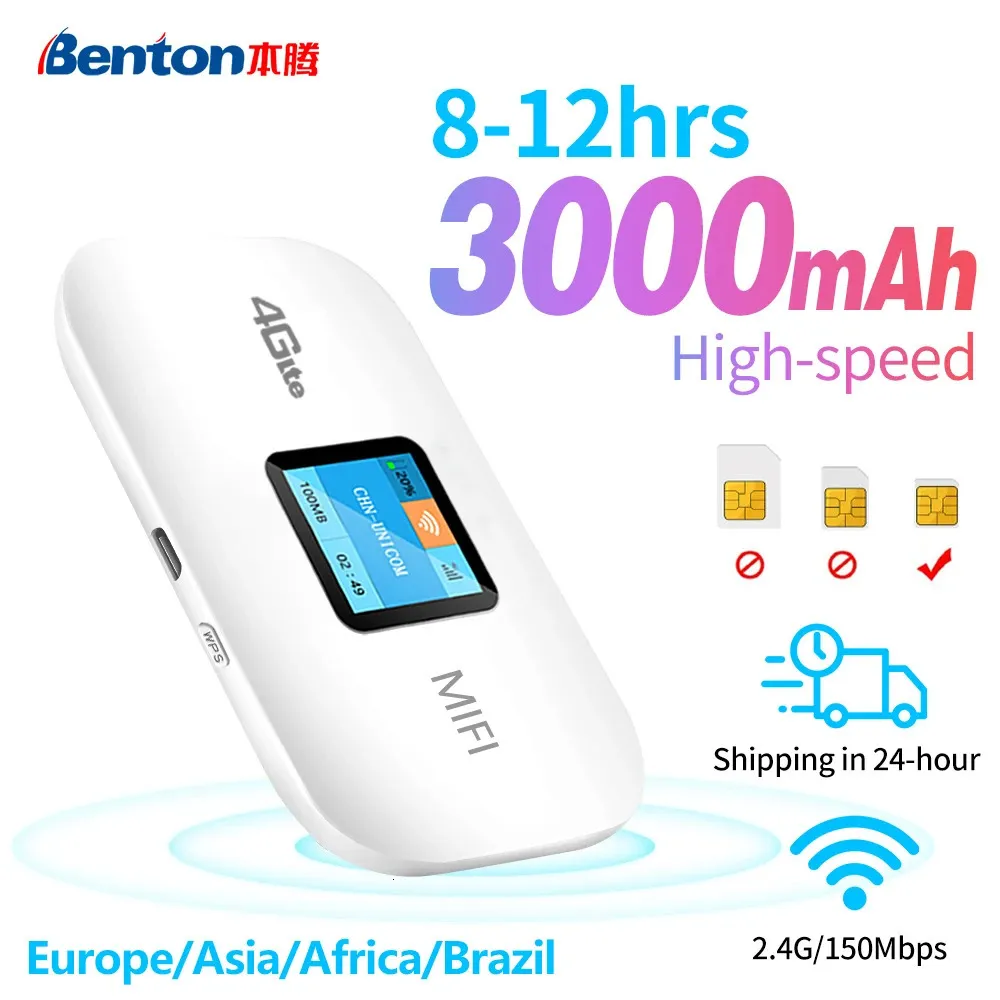 Benton WiFi 라우터 4G LTE 무선 휴대용 잠금 해제 모뎀 미니 실외 스팟 150mbps MIFI SIM 카드 슬롯 리피터 3000MAH 240326