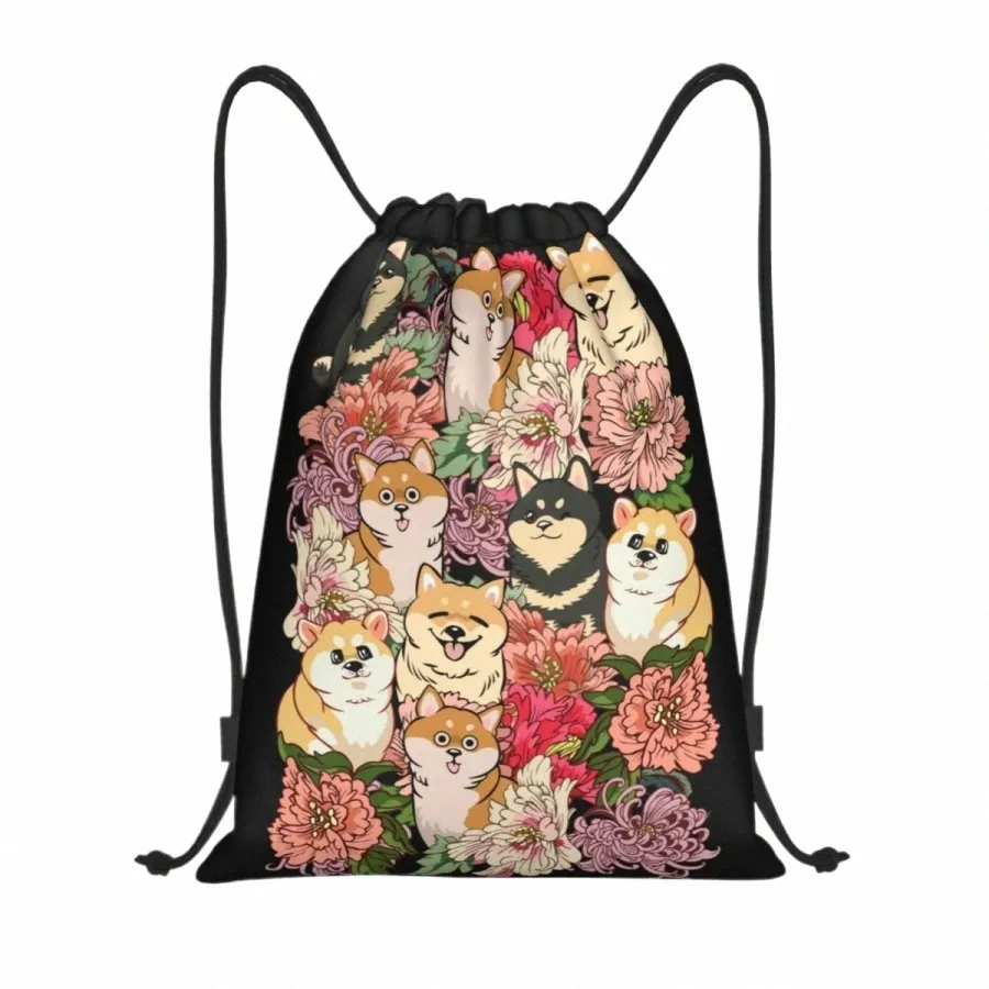 Shiba Inu sac à cordon femmes hommes Portable sac de sport de sport Kawaii japonais chien et Fr boutique sacs à dos de stockage B043 #