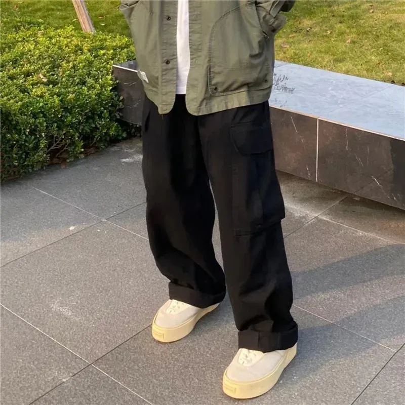 DHgate.com:Solid Color Cargo Pants: Loose Multi-Pocket