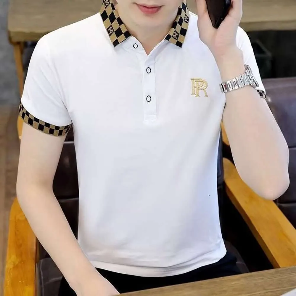 Polo Shirt with Trendy Design, Men's Short Sleeved T-shirt, Loose and Thin Half Sleeved, Niche Letter Embroidered Lapel Top