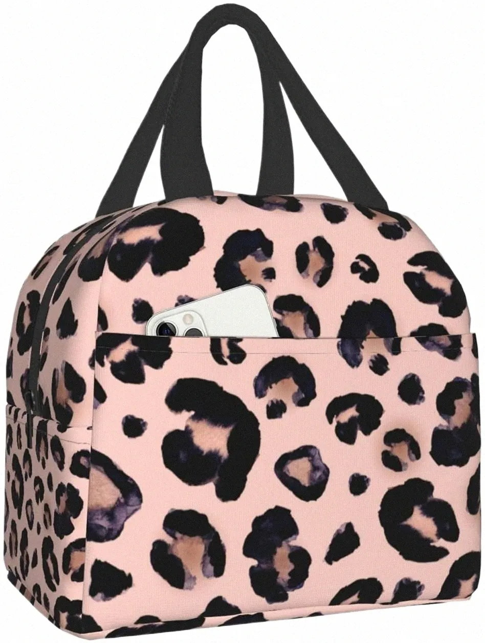 Lunchväska för kvinnor Leopardtryck Cheetah Pink Isolated Lunch Box Cooler Tote for Adult Kids Work Office School Picknick Återanvändbar G3JB#