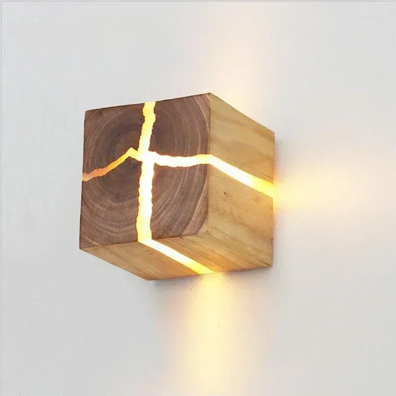 Wall Lamp Solid Wooden Crack Living Room Bedroom Bedside Hallway Sconce Light TV Sofa Background Lighting Indoor Decor