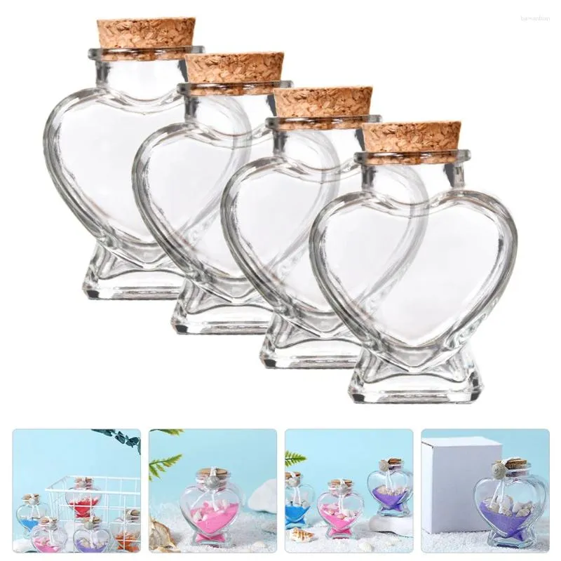 Vases 4 pièces conteneurs avec couvercle de petite bouteille en verre hermétique bouteilles bouchons en liège faveur pots couvercles