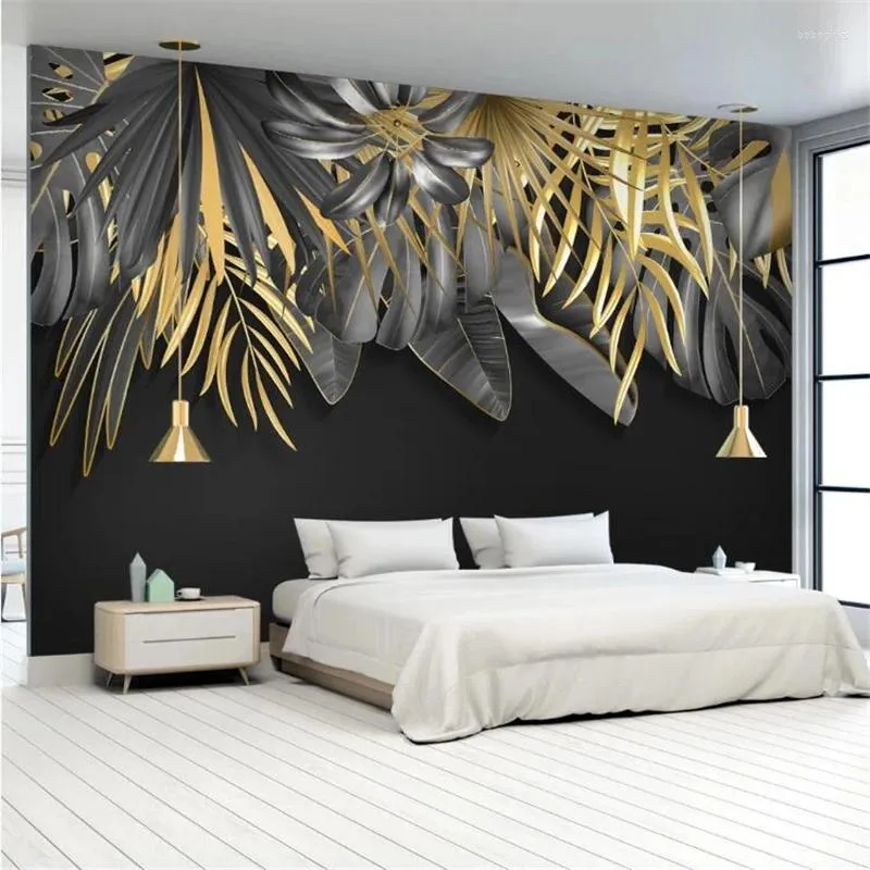 Wallpapers Wellyu Papel De Parede Para Quarto Aangepaste behang Nordic minimalistische handgeschilderde tropische planten gouden bladeren achtergrond