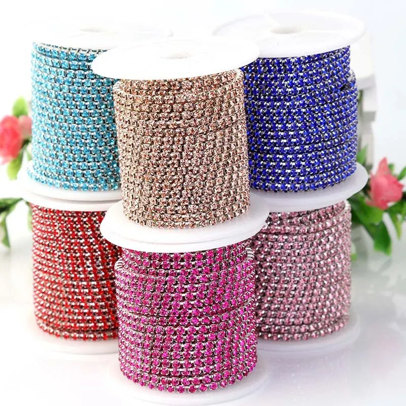 YoungJewl Zircon Crystal Rhinestone Chain Trim - 1 Yard, Gold Red, For Sewing & Crafts