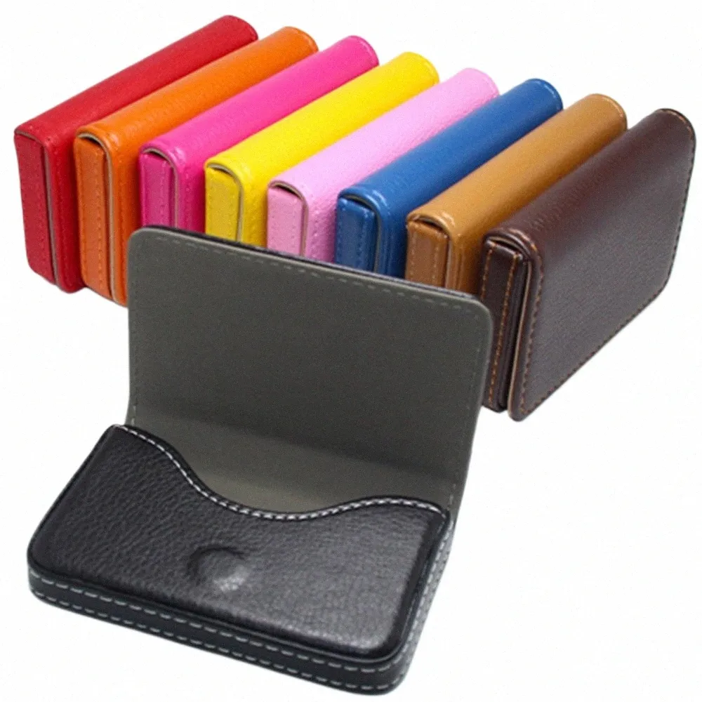 Hommes Busin Card Case avec boucle magnétique PU Cuir Slim Pocket Nom Titulaire de la carte Solide Couleur Couverture de carte de crédit Portefeuille Durable B7T0 #