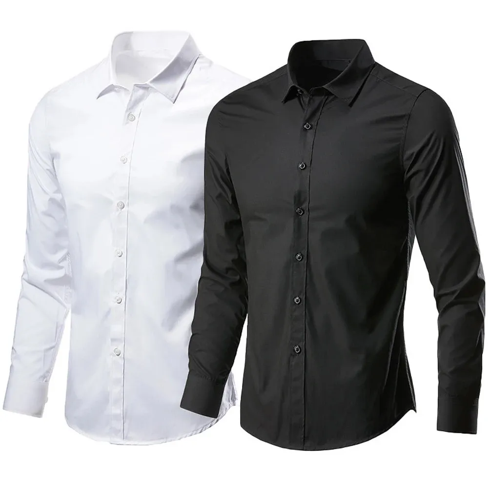 Mess Classic Formal Shirt Long Rękaw odporny na guziki Button Down Down Business Shirt M L xl 2xl 3xl 4xl 240327