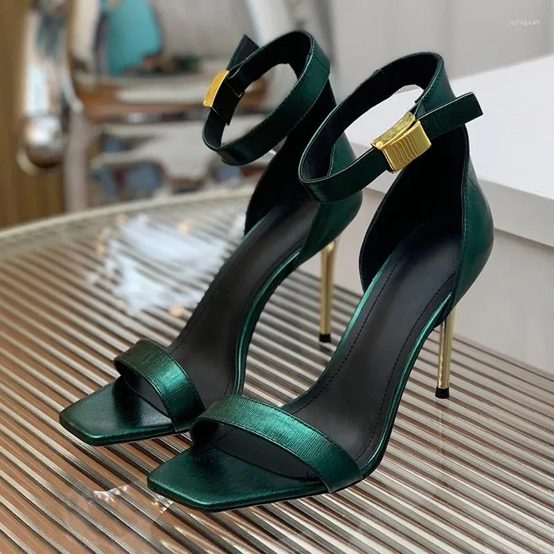 Sandals 2024 Summer High Heel One Strap Design Upper Banquet Ladies Pumps Genuine Leather Material Female