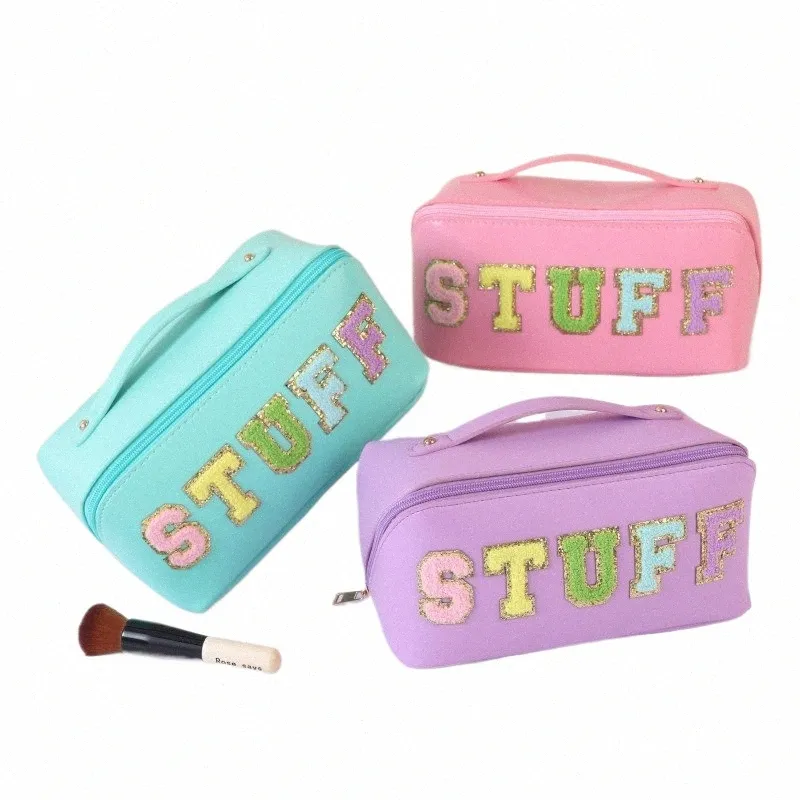 Make-up-Organizer-Tasche mit Chenille-Buchstaben-Sachen-Beutel, Kosmetik-Kulturbeutel, Nyl-Reißverschluss, wasserdichte Tasche für Frauen S5Pk #