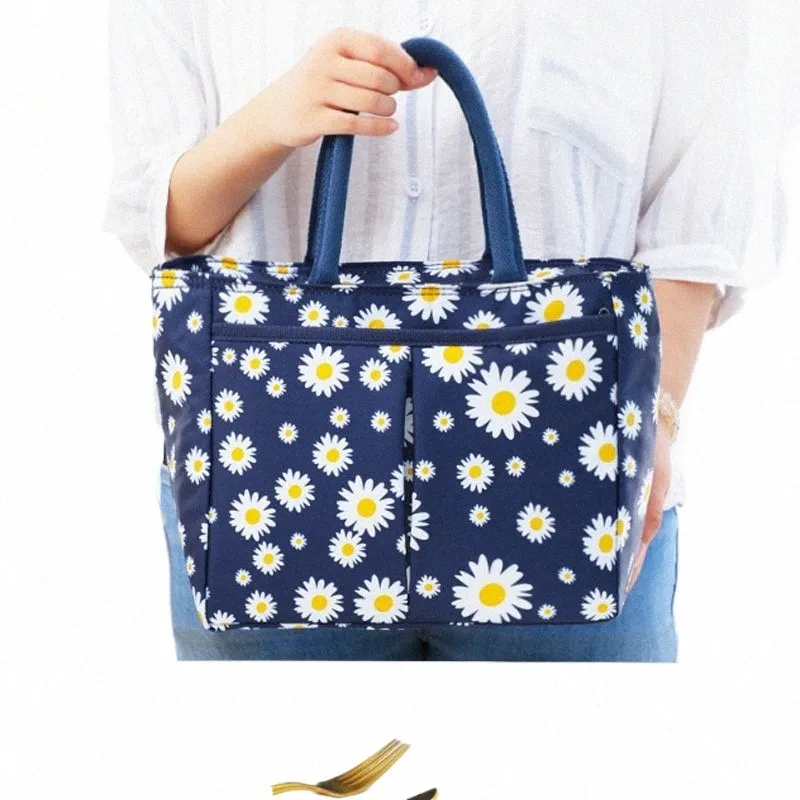 Gänseblümchen Gedruckt Mittagessen Tasche Thermische Insulati Große Kapazität Handtasche Nette Picknick Getränke Lunch Box Lagerung Tasche Tragbare Mittagessen Beutel S2yq #